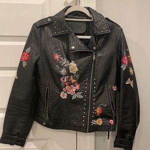 Embroidered leather jacket